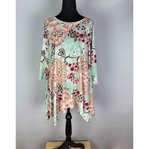 HoneyMe Women's Long-Sleeve Top with Drop Waist Flow Floral Pattern Size M